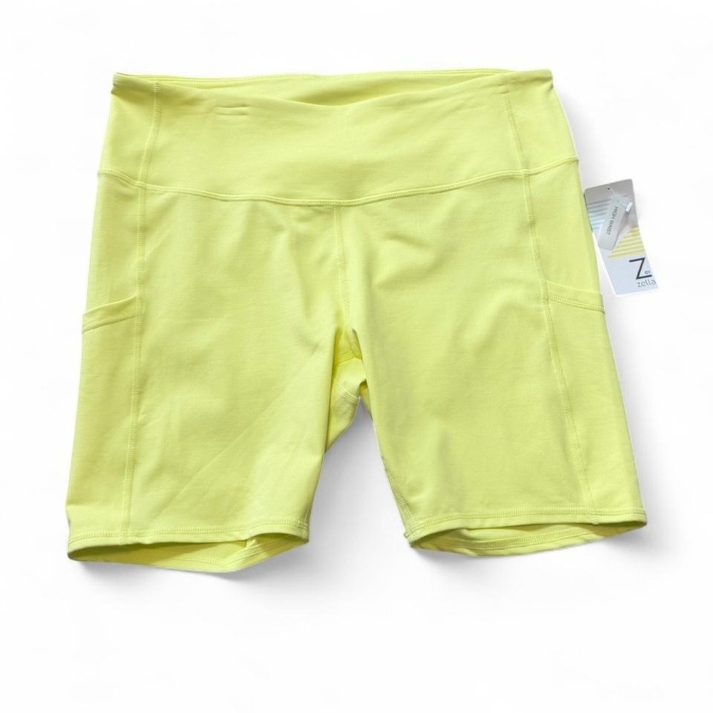 Z by Zella Neon Yellow High Waist Biker Shorts, Women's Size XL